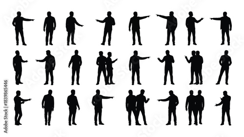 a collection of various human figures in different poses and gestures presented as a dark silhouette