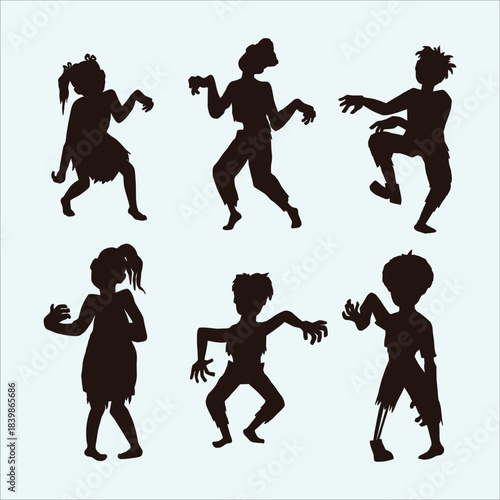 Walking dead zombie set. Scary undead creatures. Halloween horror characters