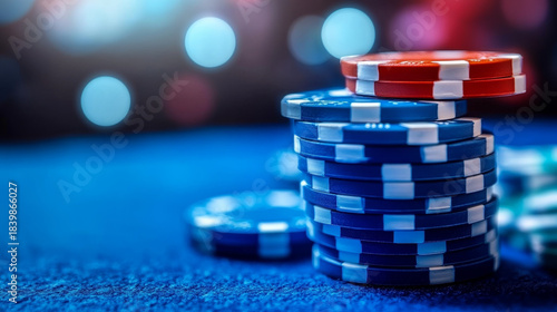 Close-up of casino game chips and props