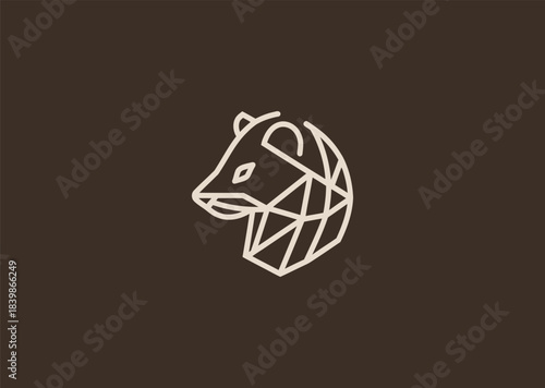 A geometric simple lineart ferret logo using clean elongated shapes to highlight its curious face and slender body, representing agility, playfulness, and alert movement