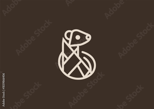 A geometric simple lineart ferret logo using clean elongated shapes to highlight its curious face and slender body, representing agility, playfulness, and alert movement