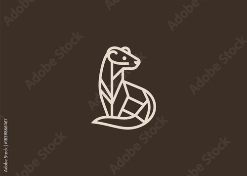 A geometric simple lineart ferret logo using clean elongated shapes to highlight its curious face and slender body, representing agility, playfulness, and alert movement
