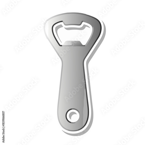 Silver Metal Bottle Opener With Subtle Shadow and White Outline Isolated on Black Background With A Hole For Hanging On A Hook