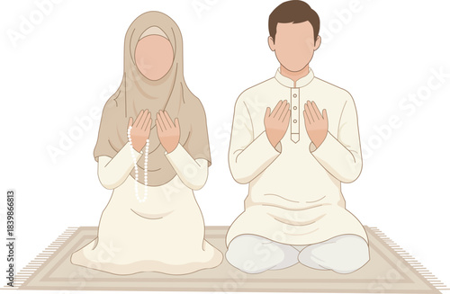 Muslim Couple Praying Namaz