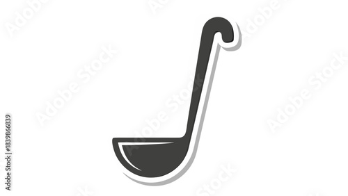 Simple Black Ladle With White Outline And Shadow On Black Background Kitchen Utensil For Serving Soup Or Liquid Food