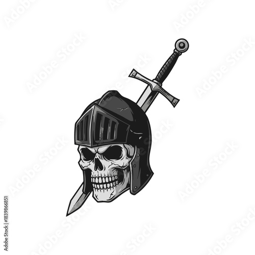 fallen knight skull pierced by sword