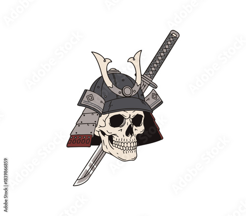 fallen samurai skull with katana sword