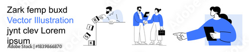 Teamwork, collaboration, business strategy, decision-making, corporate risk, communication. Professionals engaging in discussions, with risk blocks and gestures . Teamwork and business strategy
