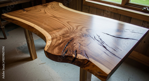 Beautifully crafted wooden table with unique natural edge and grain