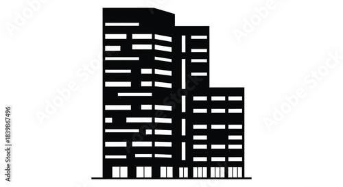A stark black and white depiction of a modern building s facade a striking silhouette