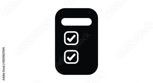 a minimalist black phone icon featuring two checkmark symbols displayed on the screen silhouette