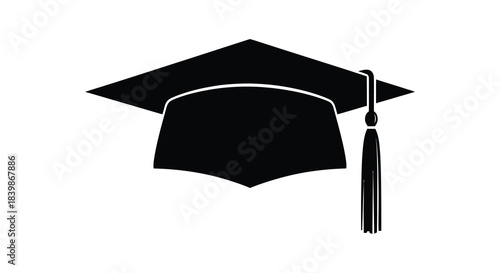 A classic graduation cap depicted in stark contrast as a bold black silhouette