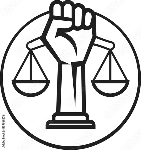Black And White Icon Of A Fist Holding Scales Of Justice power