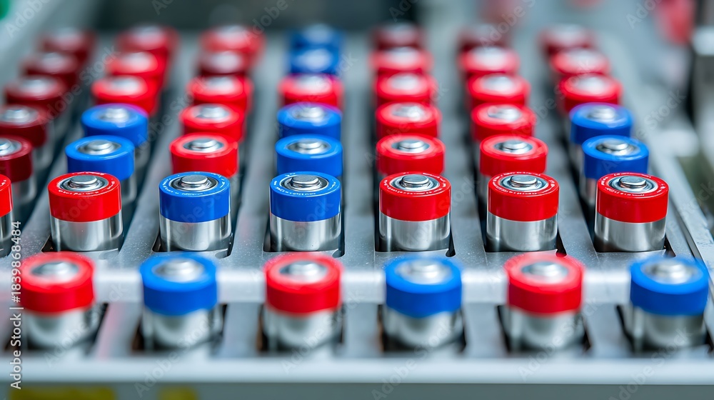 Fototapeta premium Rows of colorful vials arranged in a laboratory setting.
