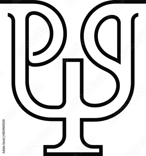 Black outline of the Greek letter Psi symbol for psychology on white vector illustration