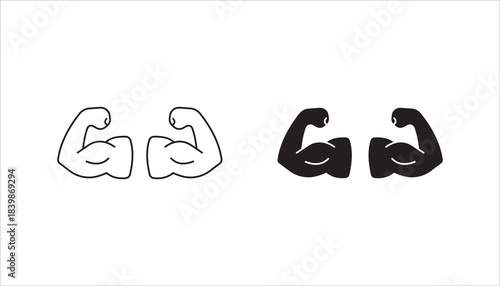 Linear Hand icon set, strong arm of an athlete, Muscle icon, biceps icon, Bodybuilding and fitness concept.