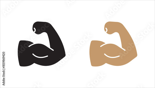 Linear Hand icon set, strong arm of an athlete, Muscle icon, biceps icon, Bodybuilding and fitness concept.