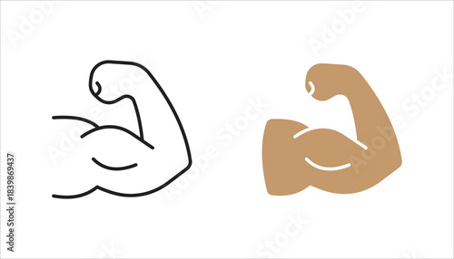 Linear Hand icon set, strong arm of an athlete, Muscle icon, biceps icon, Bodybuilding and fitness concept.