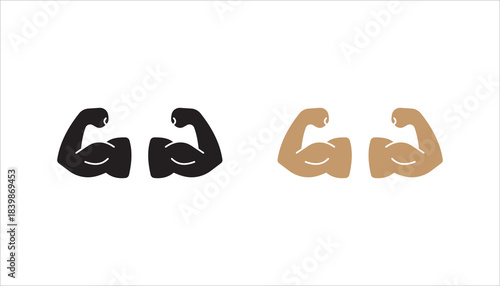 Linear Hand icon set, strong arm of an athlete, Muscle icon, biceps icon, Bodybuilding and fitness concept.