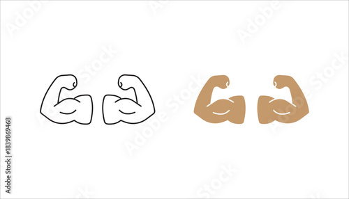 Linear Hand icon set, strong arm of an athlete, Muscle icon, biceps icon, Bodybuilding and fitness concept.