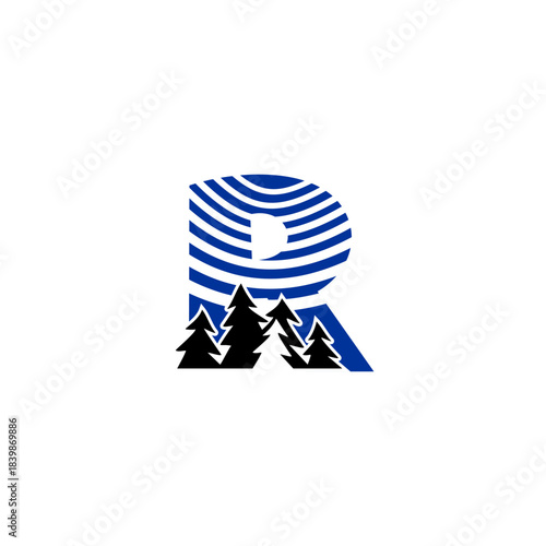 A clean pine forest silhouette blended with a bold alphabet background. Ideal for nature brands, outdoor adventure logos, camping identity, and minimalist eco-themed monograms.