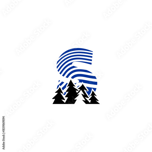 A clean pine forest silhouette blended with a bold alphabet background. Ideal for nature brands, outdoor adventure logos, camping identity, and minimalist eco-themed monograms.