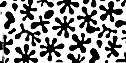 Black and white abstract blob pattern, organic shapes, seamless background