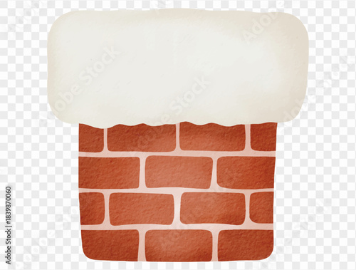Watercolor snow covered brick chimney festive winter holiday illustration Vector.