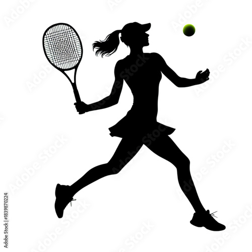 Female Tennis Player Silhouette Serving the Ball – Vector Illustration