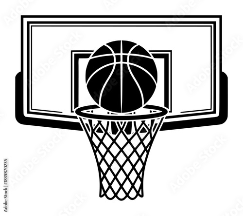 Black and White Silhouette of a Basketball Going Through the Net