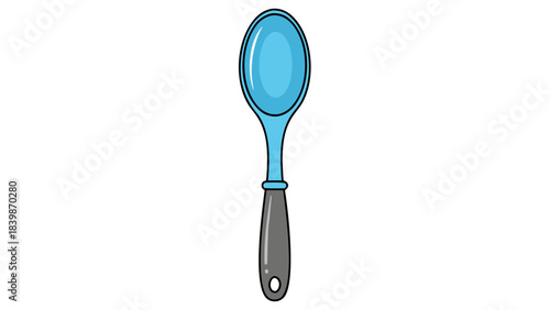 Simple Blue Spoon With Gray Handle Isolated On Black Background Kitchen Utensil For Cooking And Serving Food