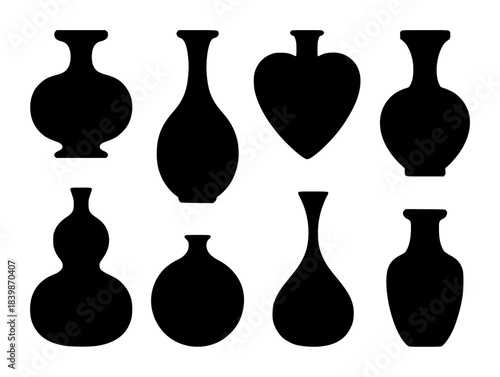 Collection of Black Silhouette Vases and Pottery in Various Shapes