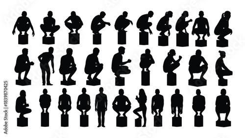 a collection of diverse human figures rendered in black showcasing various poses and activities as a silhouette