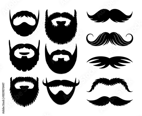 Collection of Black Silhouettes of Beards and Mustaches