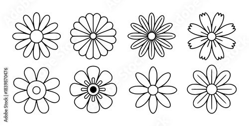 Collection of Eight Simple Line Art Flower Illustrations