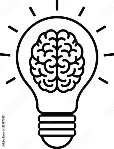 Light Bulb Icon with a Brain Inside Symbolizing Ideas lightbulb concept