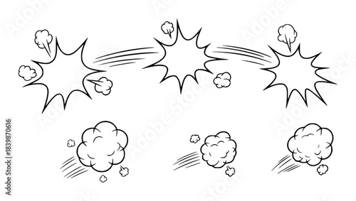 Comic Book Style Action Lines and Explosions with Smoke Puffs