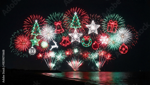 水辺のクリスマスデコレーションの打ち上げ花火