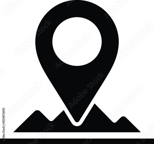 Map Pin Icon Over Mountain Peaks and Horizon Line location marker