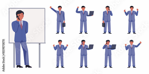 A collection of business professionals in various poses and activities