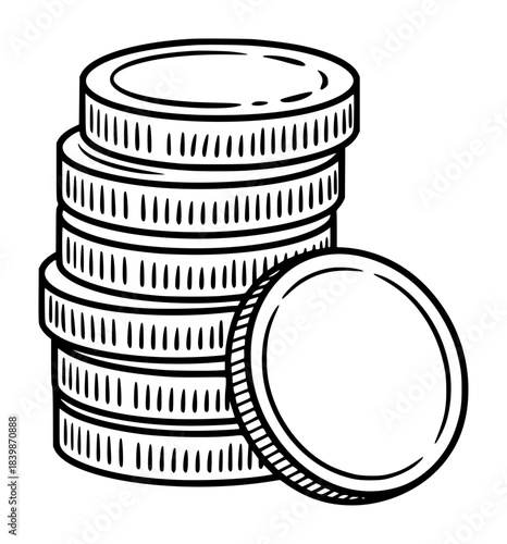 Stack of Coins and a Single Coin Illustration