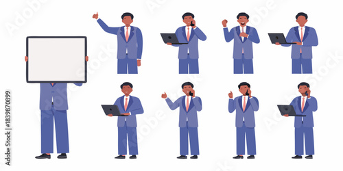 Collection of diverse african american businessmen in suits posing with technology
