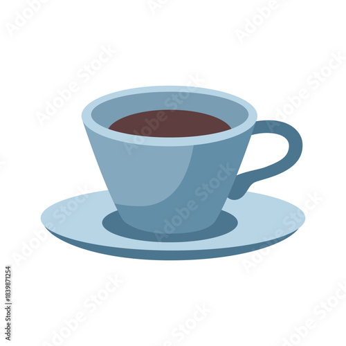 Blue Cup of coffee, tea, hot chocolate, cocoa. Cartoon vector illustration. Hand drawn Teacup illustration