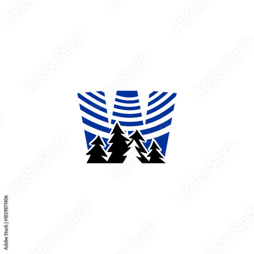 A clean pine forest silhouette blended with a bold alphabet background. Ideal for nature brands, outdoor adventure logos, camping identity, and minimalist eco-themed monograms.