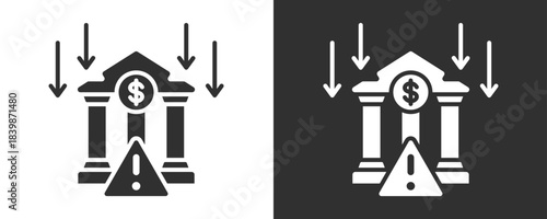 Economic Crisis Icon Set Vector Collection Isolated In Black And White