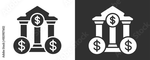 Bank Icon Set Vector Collection Isolated In Black And White