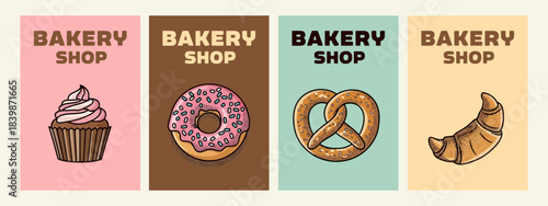 Delicious Bakery Treats Collection Cupcake, Donut, Pretzel, and Croissant Assortment