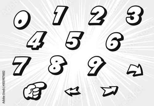アメコミ風数字セット（モノクロ）