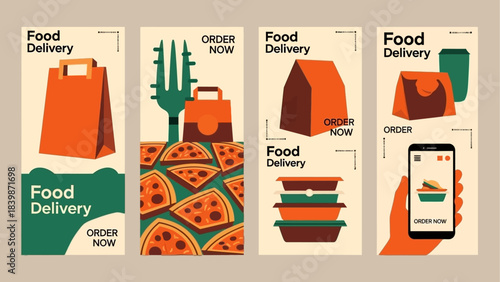 Stylish mobile food delivery app promotion banners for convenient online restaurant ordering