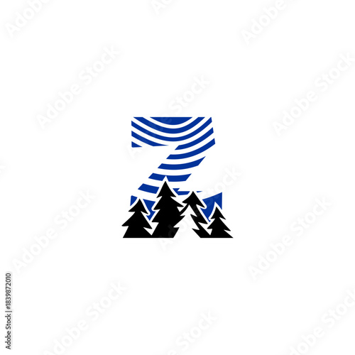 A clean pine forest silhouette blended with a bold alphabet background. Ideal for nature brands, outdoor adventure logos, camping identity, and minimalist eco-themed monograms.